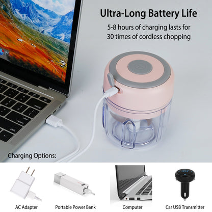 Mini Electric Garlic Chopper | 8.45oz Cordless Rechargeable Food Processor for Garlic, Onion, Chili, Meat & Vegetables