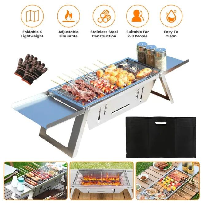 3-in-1 Foldable Charcoal Grill | Portable BBQ & Smoker for Outdoor Camping & Backyard Cooking