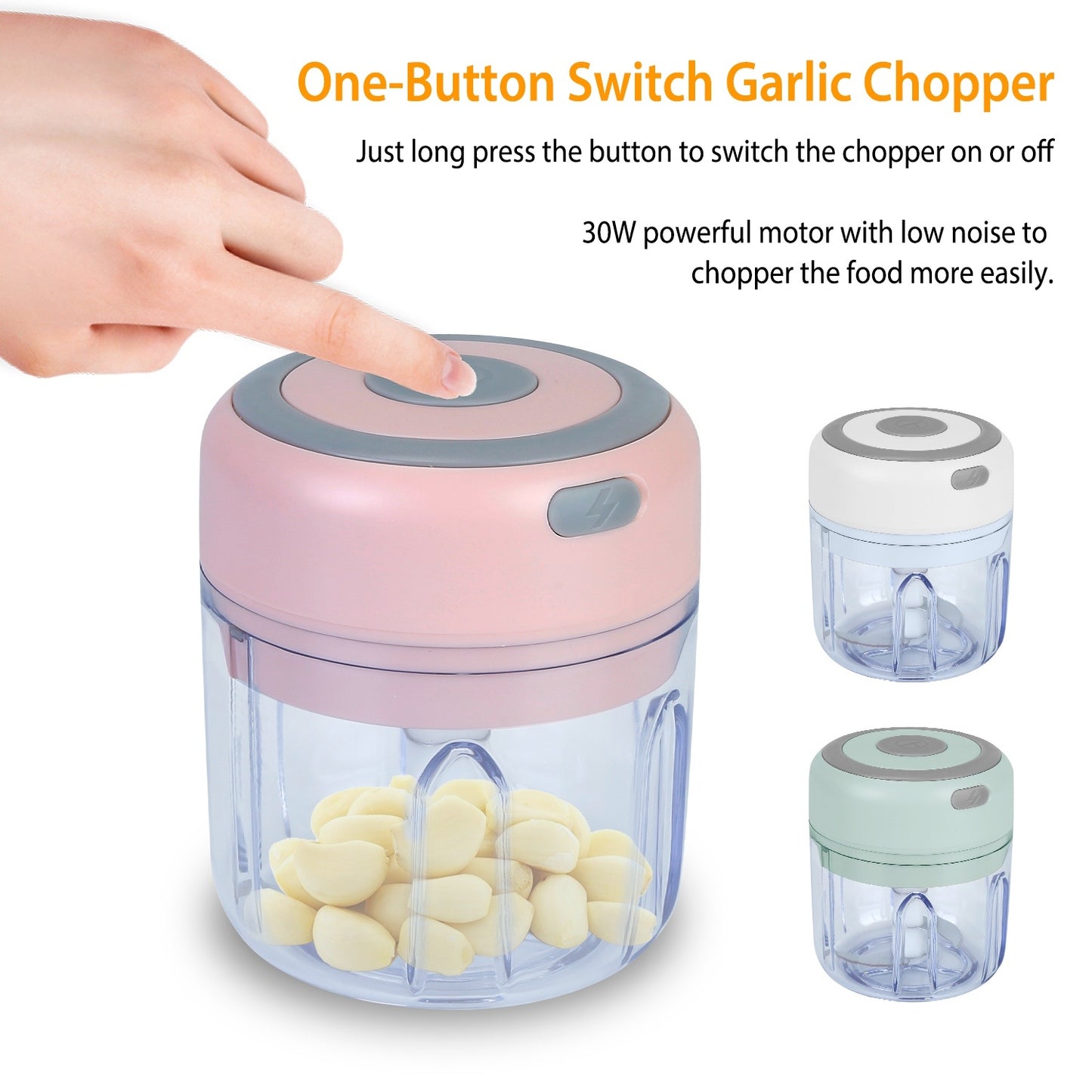 Mini Electric Garlic Chopper | 8.45oz Cordless Rechargeable Food Processor for Garlic, Onion, Chili, Meat & Vegetables