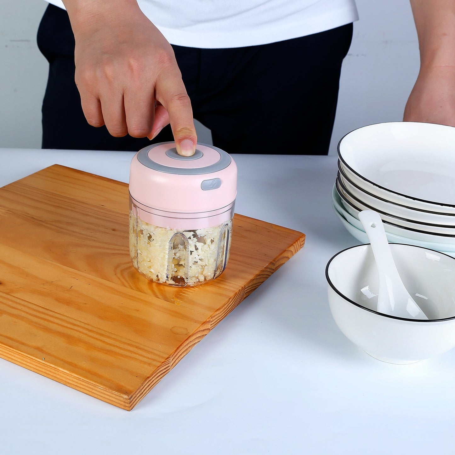 Mini Electric Garlic Chopper | 8.45oz Cordless Rechargeable Food Processor for Garlic, Onion, Chili, Meat & Vegetables