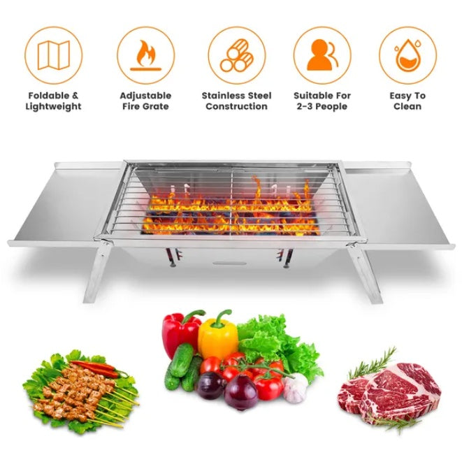 3-in-1 Foldable Charcoal Grill | Portable BBQ & Smoker for Outdoor Camping & Backyard Cooking