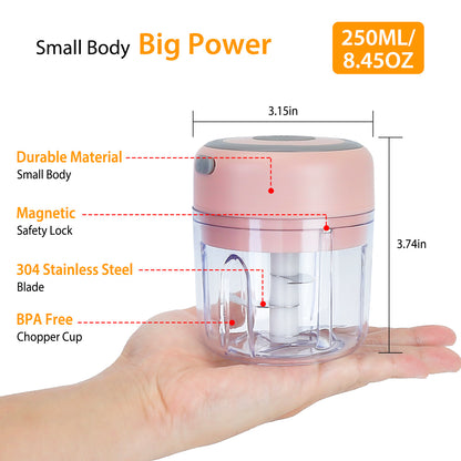 Mini Electric Garlic Chopper | 8.45oz Cordless Rechargeable Food Processor for Garlic, Onion, Chili, Meat & Vegetables
